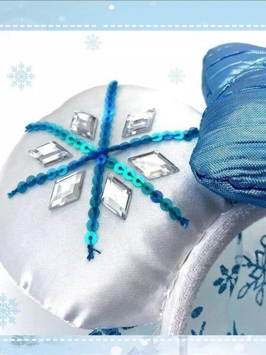 Disney Parks Frozen Elsa Blue White Snowflake Minnie Ears Bow Veil Headband